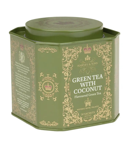 Green Tea with Coconut, Ginger and Vanilla, HRP Tin of 30 Sachets
